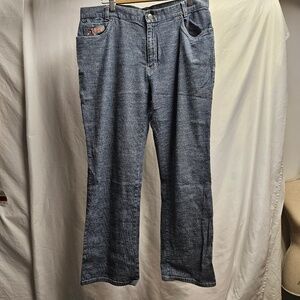 Sag Harbor Sport Petite 14P striped cotton spandex denim looking straight leg